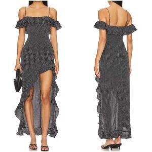 More To Come Suzie Ruffle Maxi Dress Women Size M Black & White Polka Dots NWT